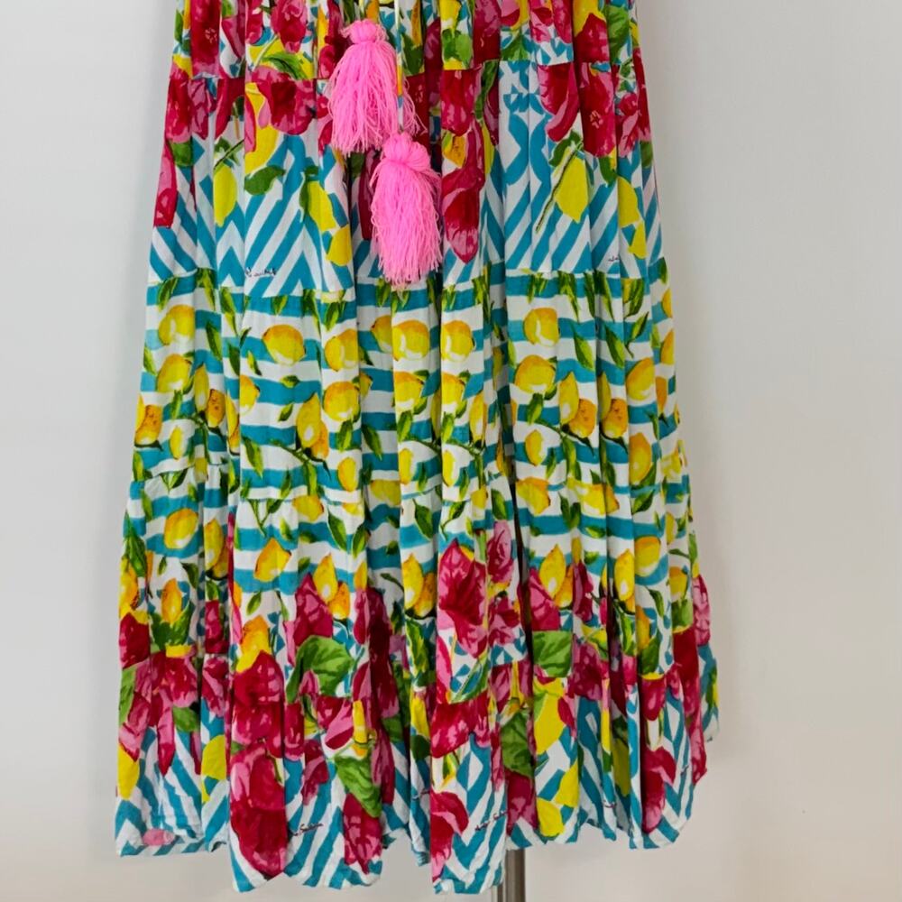 Antica Sartoria Lemon Floral Print Maxi Dress Sleeveless Tiered OS - Picture 4 of 12